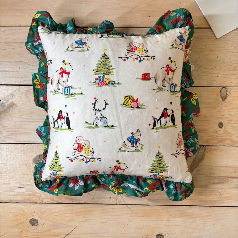 Cath Kidston NWT Christmas Animals Throw Pillow Holly Christmas Tree 18x18